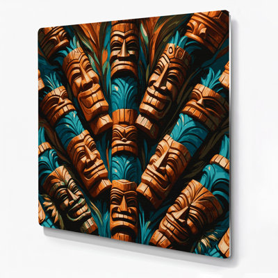 Hawaiian Tiki Faces Brown Metal Wall Art