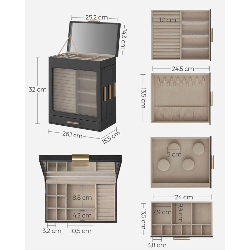 Wood Jewellery Box +, Black/Golden