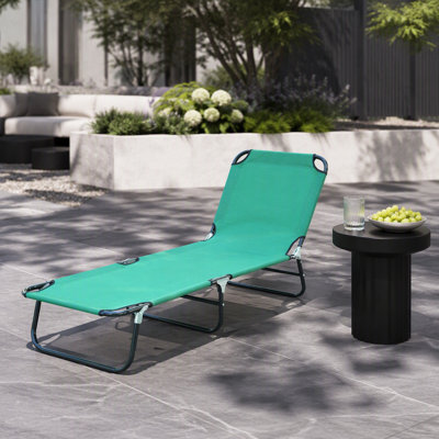 Chaise longue d'extérieur pliable, fauteuil de bronzage inclinable à 5 niveaux avec tissu Oxford