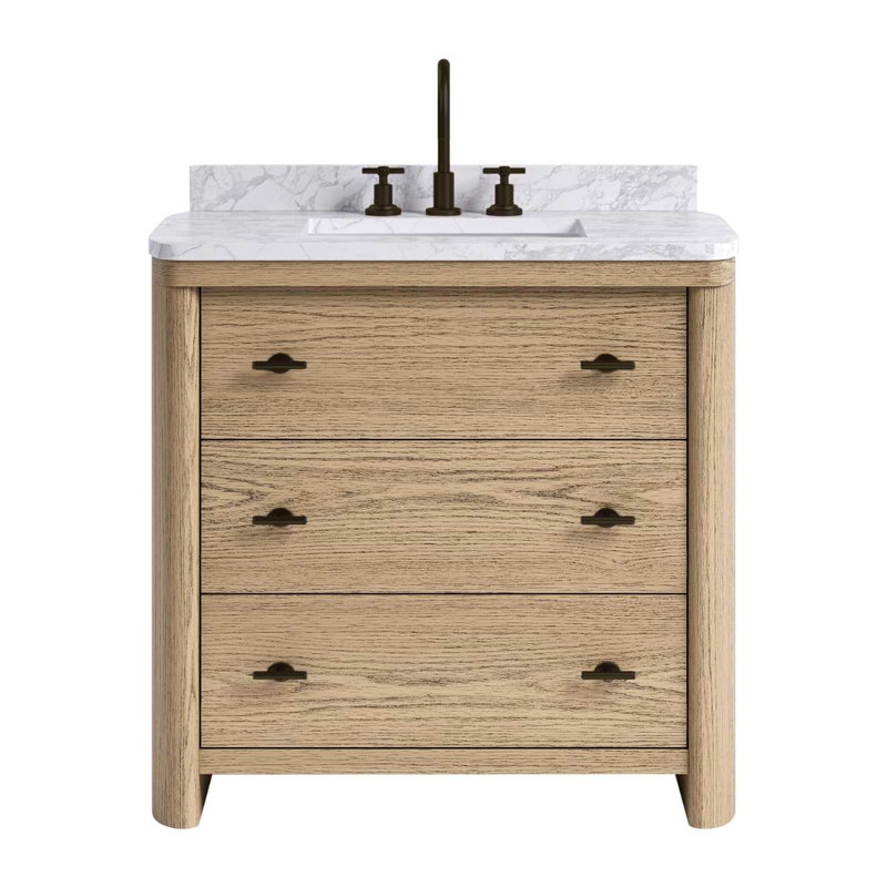 TileBar Studio Vanities Callum Natural Ash Vanity with Carrara Marble Top, 36" W