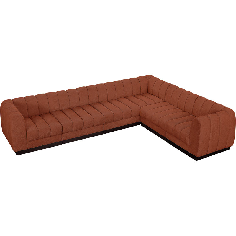 Canapé modulaire rembourré 6 pièces Quinn, Tissu cognac chenille