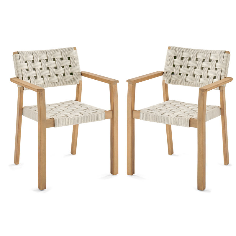 Fauteuils de salle à manger d'extérieur Looma | Ensemble de 2 | Bois d'acacia massif avec assise et dossier en corde tissée à la main