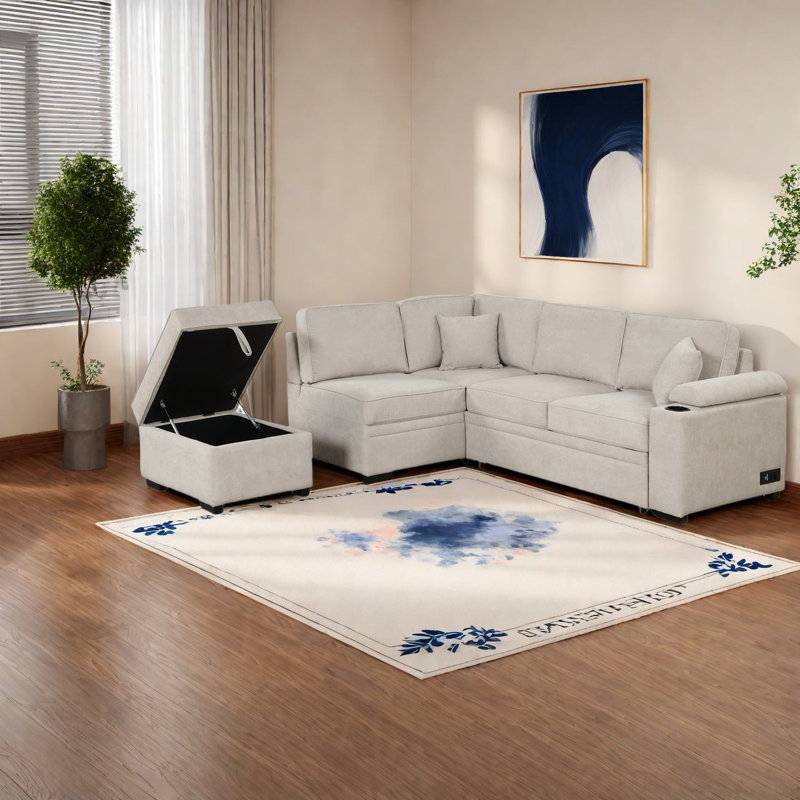 Canapés compacts et modernes avec rangement, lin beige, salon et appartement
