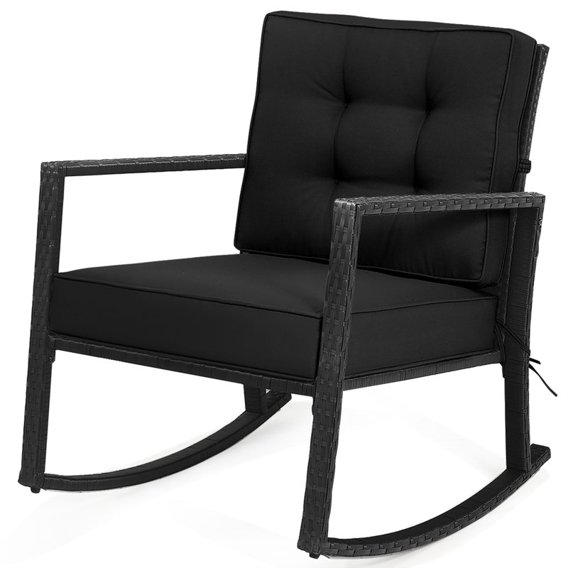 Black Wicker Outdoor Rocking Chairs with Cushions, Set of 2