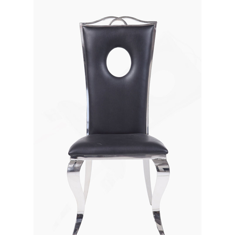 Chaise d'appoint en cuir synthétique noir et acier inoxydable (ensemble de 2)