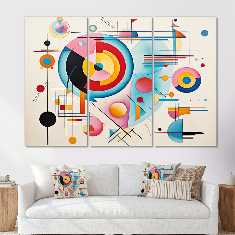 «Blue and Pink Abstract Geometric Vision 2», art mural géométrique, Toile tendue, H 28 po x l 36 po x P 1 po