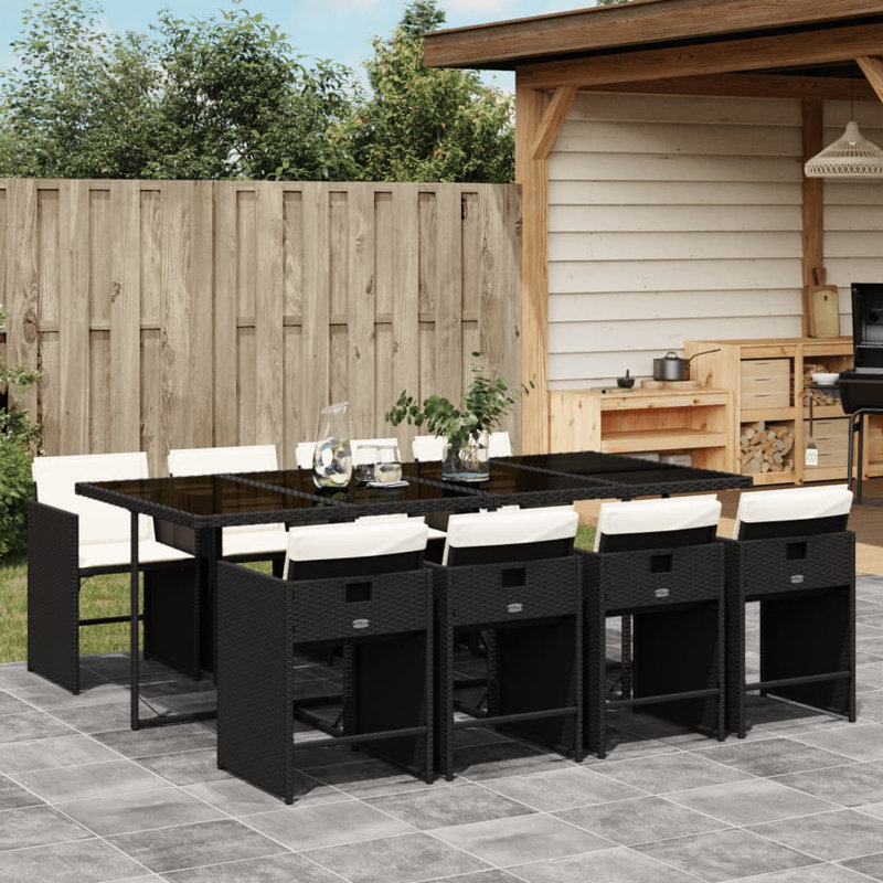 Ensemble repas de patio 5 pièces avec coussins en polyester Latitude Run®, Blanc, Noir, 8