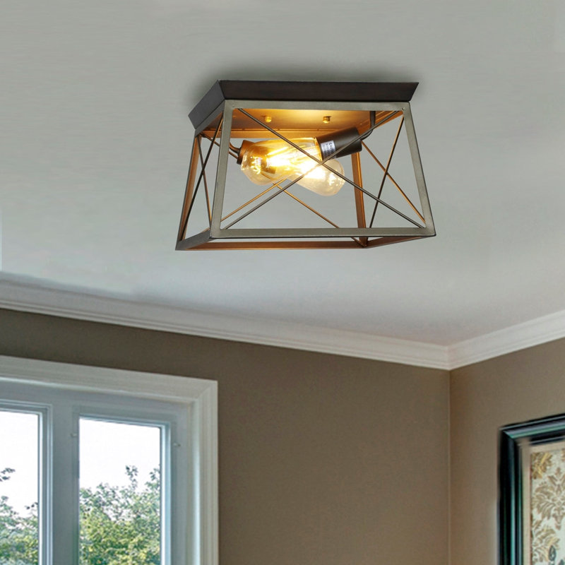  Farmhouse-Style Two-Toned 2 Light Ceiling Flush Fixture 12" Wide