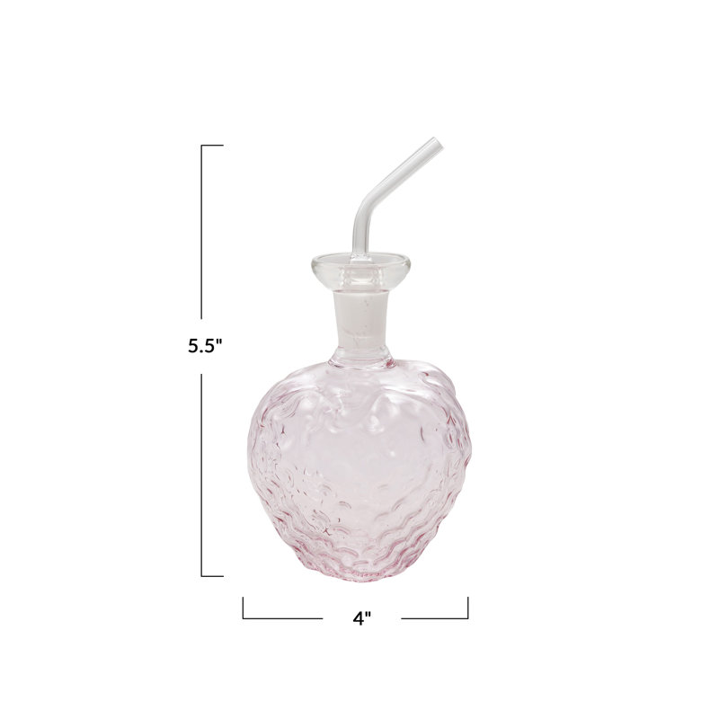 12-Ounce Glass Strawberry Shaped Oil Cruet With Stopper, Pink