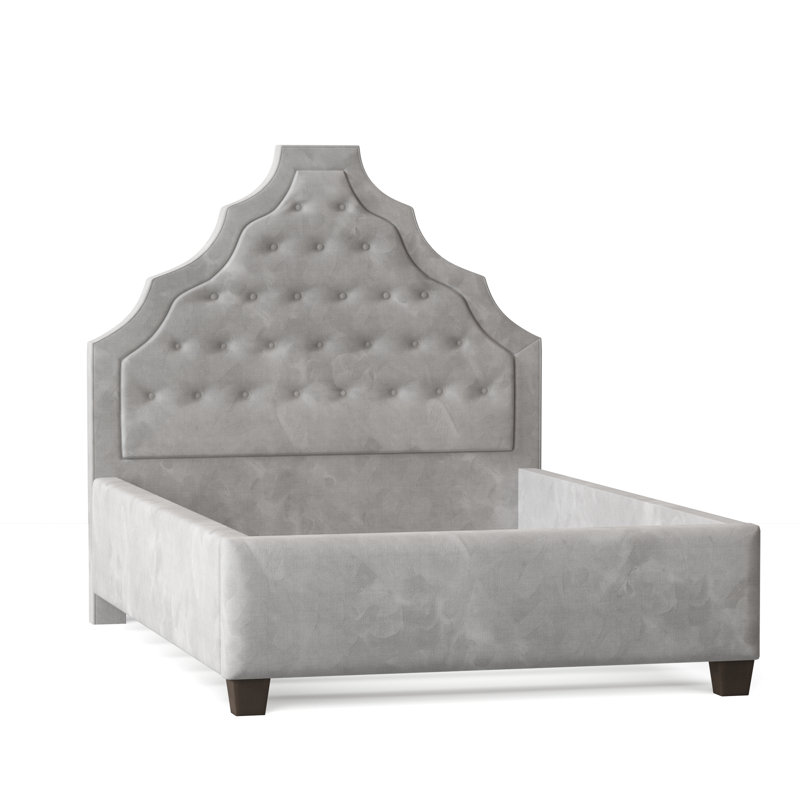 Lit plateforme tapissier Lexi, Grand, Bella en velours performance blanc, Brun acajou