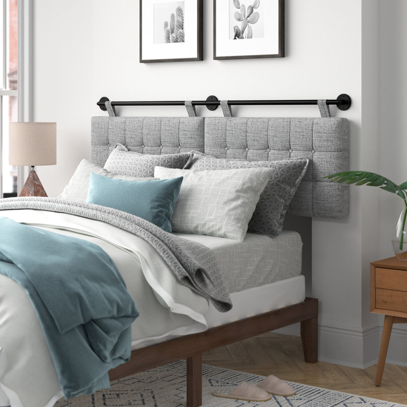 King Size Grey Tufted Upholstered Floating Headboard