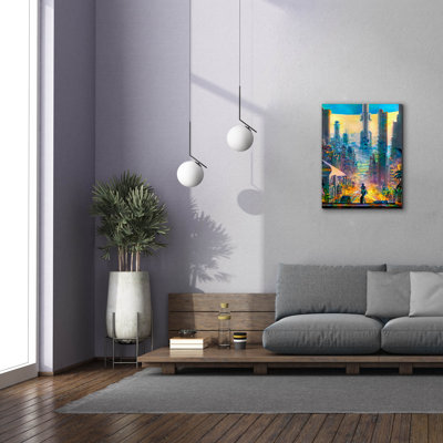 «Mega Beach City» par Pedro Gavidia, art mural sur toile, 26 po x 34 po
