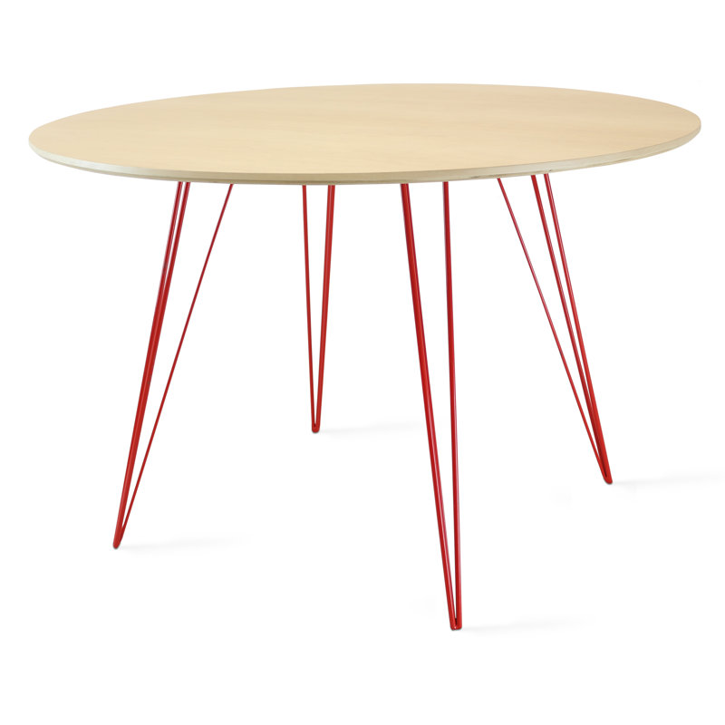 Williams Oval Metal Base Dining Table, Red, 30" H x 54" L x 46" W, Natural