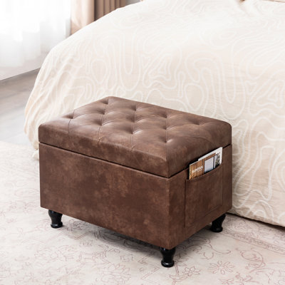 Tufted Faux Leather Storage Ottoman With Side Pocket And Flip-Top Lid by Winston Porter