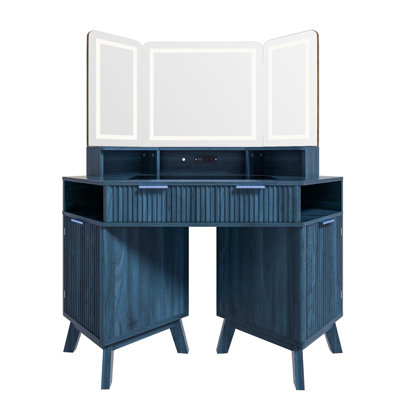 47" Corner Vanity With 3-Sided LED Mirror And Built-In Charging Station