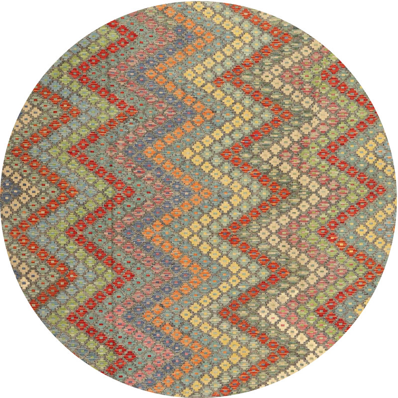 Tapis abstrait beige / brun / bleu, Rond 7 pi