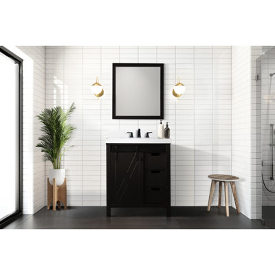 29,7 po Grand meuble-lavabo brun pour salle de bain avec 28 miroirs, entièrement assemblé, rangement intérieur, installation rapide, salle de bain à tablette ouverte en bois 30 W, P 21,2, l x H 32, une armoire, trois tiroirs, espace de rangement