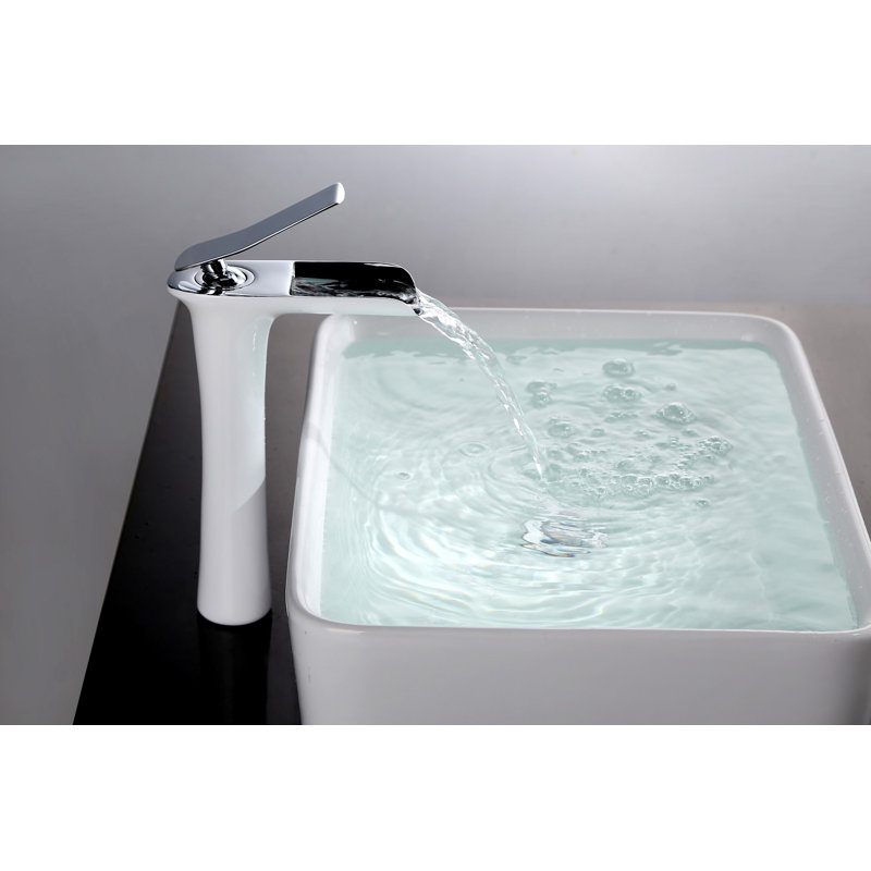 Modern Vessel Sink Faucet, Single Hole Single Handle Bathroom Tall Faucet with Waterfall Spout