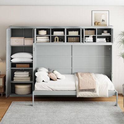 Grand lit escamotable mural avec armoires