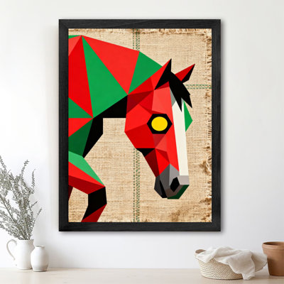 Black Framed Vintage Abstract Geometry Color Horse Wall Art Retro Style Framed Prints