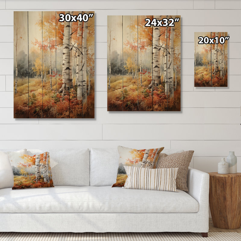 Birch Woods, tapisserie d'automne, impression sur bois, H 32 po x l 24 po x P 0,78 po