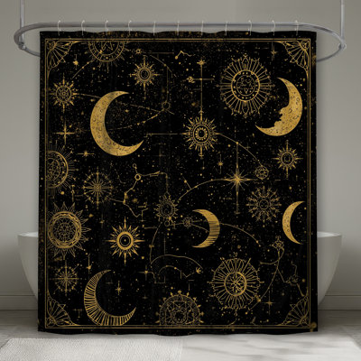 Golden Celestial Moons Shower Curtains Extra Long