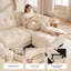 Canapé 3 places Cloud en chenille beige crème avec 2 poufs amovibles, coussins capitonnés et finis à pompons-1881575004
