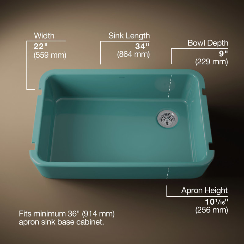 Ironridge 34" Undermount Single-Bowl Farmhouse Cast Iron Kitchen Sink with Apron Front, Teal