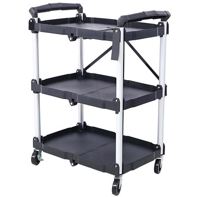 3 Layers Folding Collapsible Service Cart Pack-N-Roll Folding Collapsible Service Cart, Black, 50 Lb. Load Capacity per Shelf by Rebrilliant