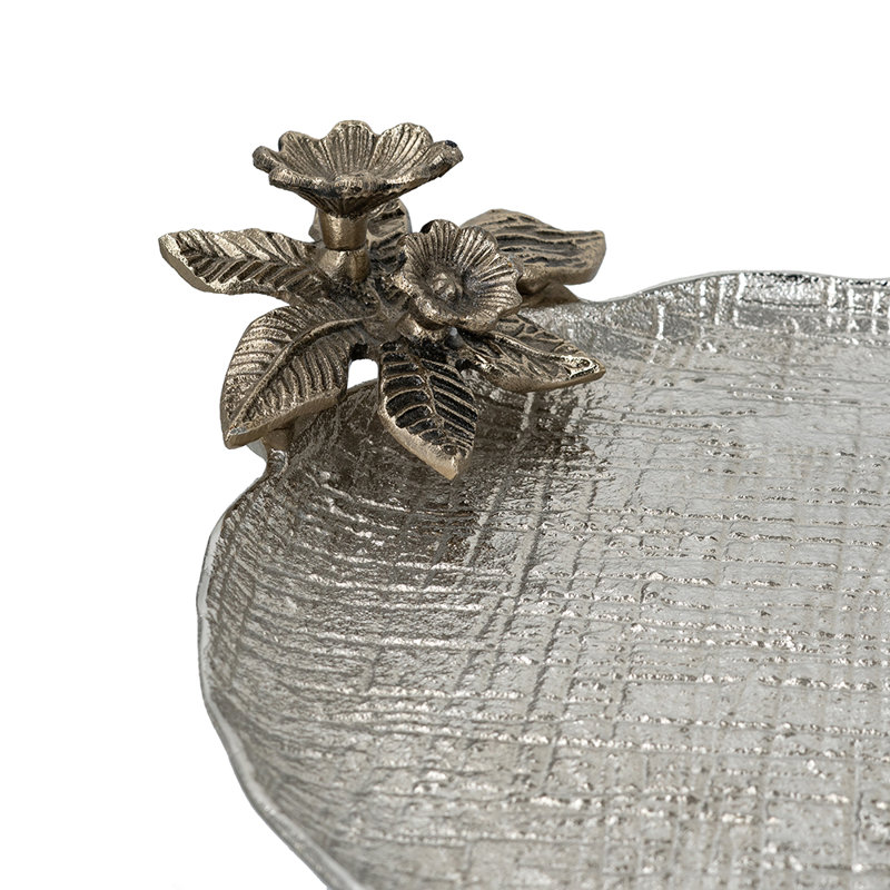 26X16X30" Decorative Two-Tiered Table With Silver And Gold Floral Design