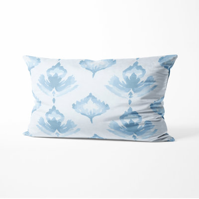 Modern Throw Pillow - Scandinavian Blue And White Whisper Ikat Printed Cushion