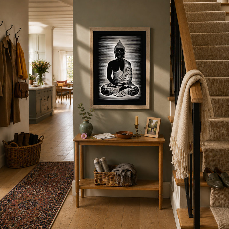 Meditative Buddha Japandi - Framed Print, A2 - 59.4 x 42.0 cm, Oak