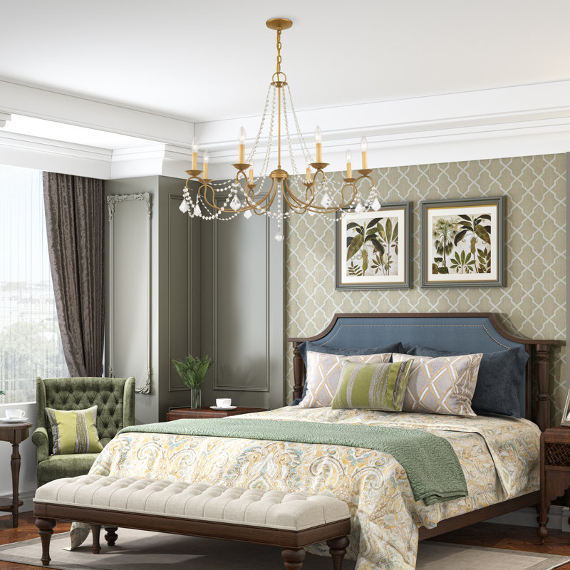 Fabio 8 - Light Steel Dimmable Chandelier, Antique Gold Leaf