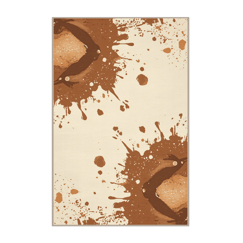 Tapis beige moelleux moelleux à motif abstrait éclectique Earl, 6 X 9
