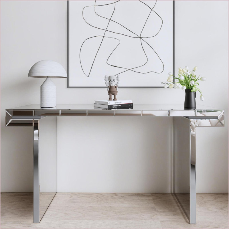 Table basse de luxe rectangulaire 47 po avec verre trempé cannelé 47 po, assemblage facile en 2 étapes, miroir extensible