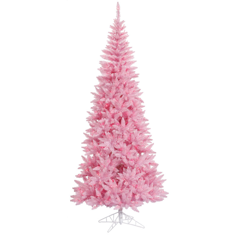 Pink Fir Artificial Christmas Tree with LED with Stand, 6.5' H