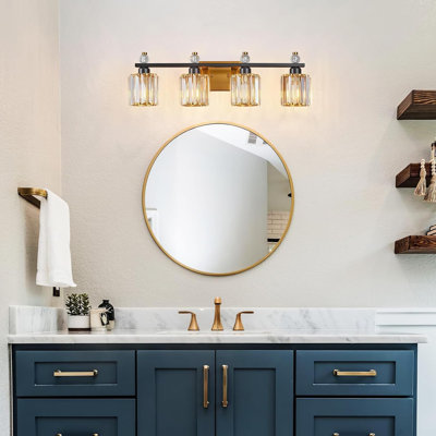 Luminaire de salle de bain moderne en cristal chromé à 4 lumières pour installation au-dessus d'un miroir