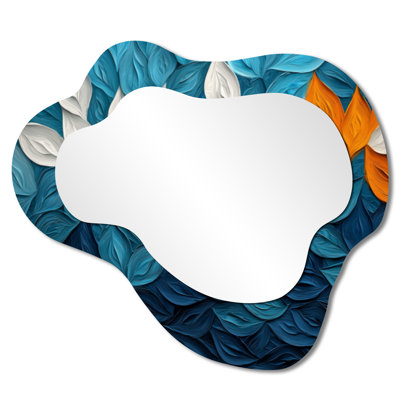 Botanical Leaves Harmony Into The Ocean I - Leaves Irregular Asymmetrical Mirror, Traditional Wall Mirror, Printed on Metal