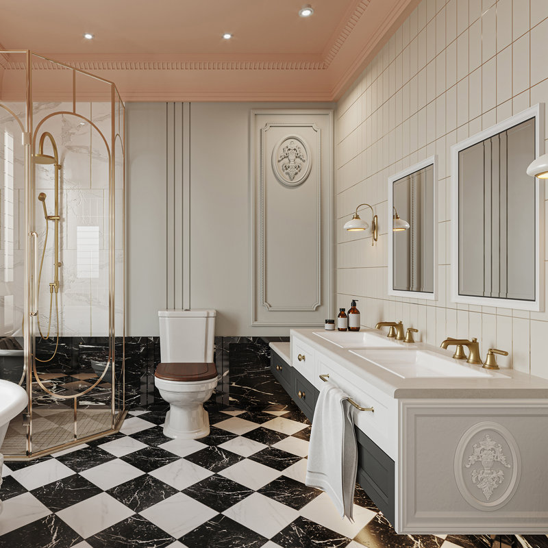 Robinet de salle de bain à large entraxe avec bonde, Or brossé
