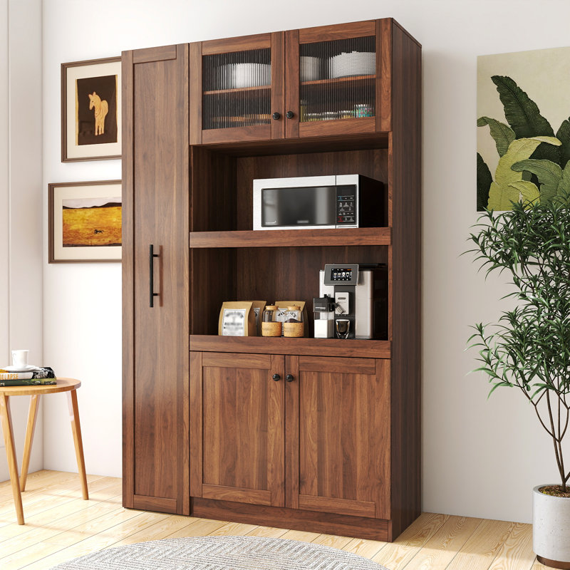 Armoire de cuisine avec tablette de rangement coulissante multi-fonctionnelle, Noyer
