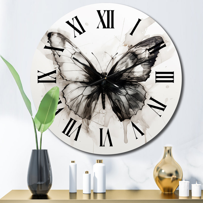 Horloge murale papillon noir et blanc I, Moyenne