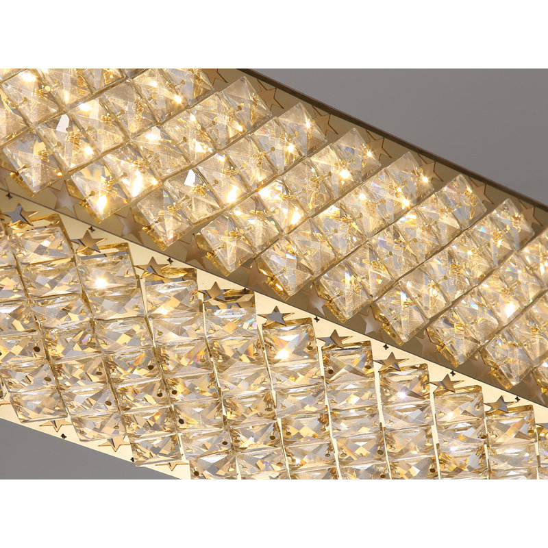 Glam Rectangular Dimmable Led Crystal Chandelier, Gold