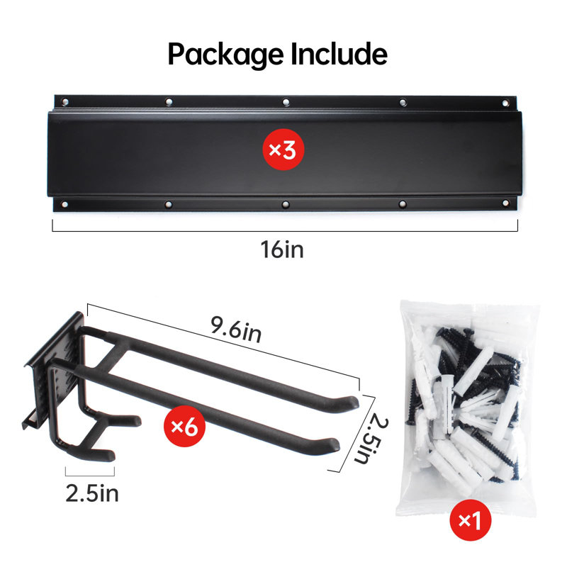 Petrolia Garage Storage Rack Hooks, 48 Inch Heavy Duty Wall Mount Garage Organization With 3 Rails And 6 Adjustable Double Wall Hooks,Hanging Shelves For Garden Tool/Broom/Mop(Black)