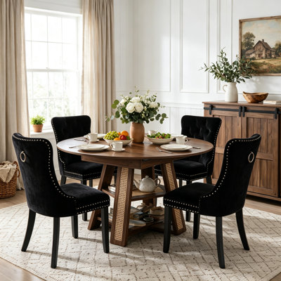 Ensemble de table et de chaises de salle à manger rondes extensibles (43" à 59") pour 4 personnes, comprenant une table ovale de cuisine 5 pièces avec étagère de rangement et des chaises rembourrées. Économisez de l'espace, style ferme moderne.