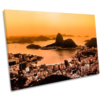 Rio De Janeiro Orange Sunset 1 Piece Wrapped Canvas Wall Art