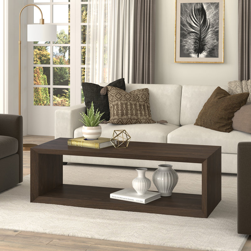 Samuelson Faux Wood Coffee Table With Shelf, 18" H x 58" L x 23.38" W, Alder Brown