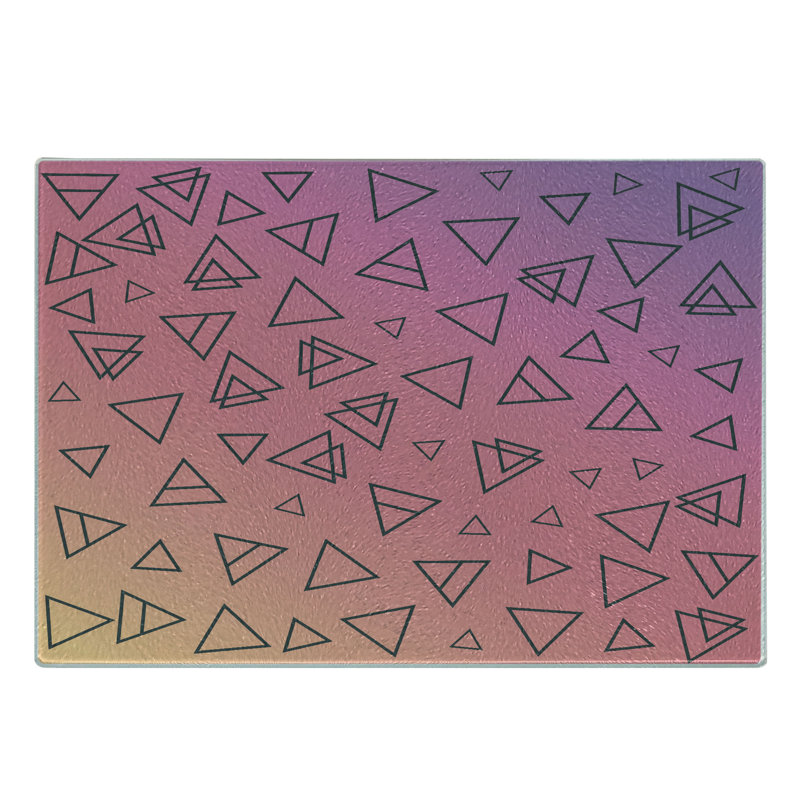 Ambesonne 1990s Tempered Glass Cutting Board Angular Pattern Triangles Black Lilac Coral