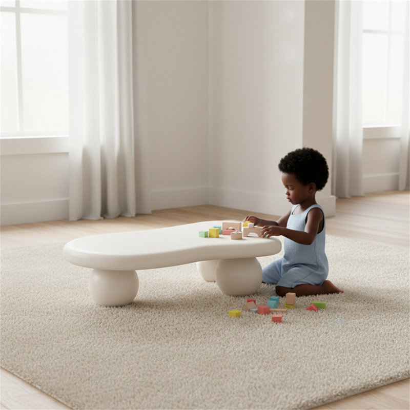 Table basse de 47 pouces avec trois pieds en forme de boule, table d'appoint en forme de nuage, idéale pour le salon