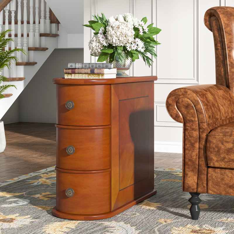 Hesketh 3 - Drawer Solid End Table, No Assembly Required, Finished Back, Brown