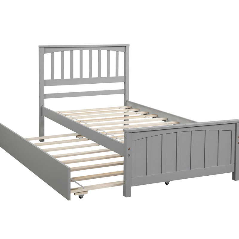 Lit plateforme simple en bois avec lit gigogne gris - Fabrication solide pour un lit gigogne classique, meubles confortables et fonctionnels